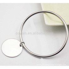 Simple Trendy Closed Stainless Steel Silver Circle Bracelet With Round Blank Pendant